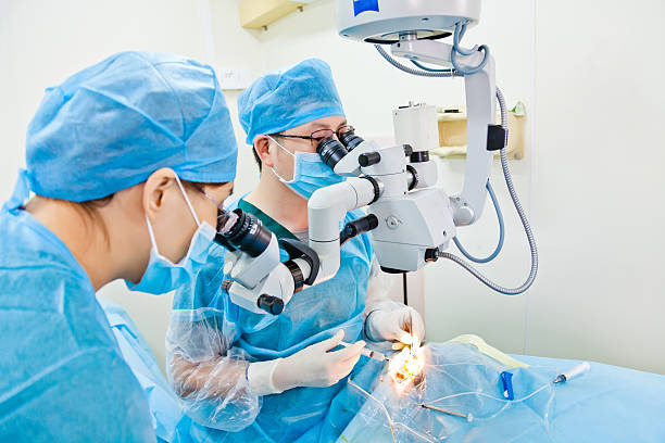Doctors operating cataract surgery